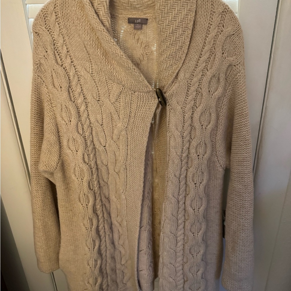 J. Jill Tan Cable Knit Cardigan Sweater